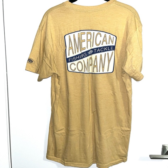 Yellow American Fishing Tackle Company Logo T-Shirt | Size: L - Picture 3 of 3